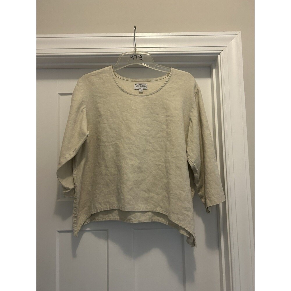 Two Wishes Medium Shirt Beige Linen boxy Top Blouse women’s lagenlook  Artsy